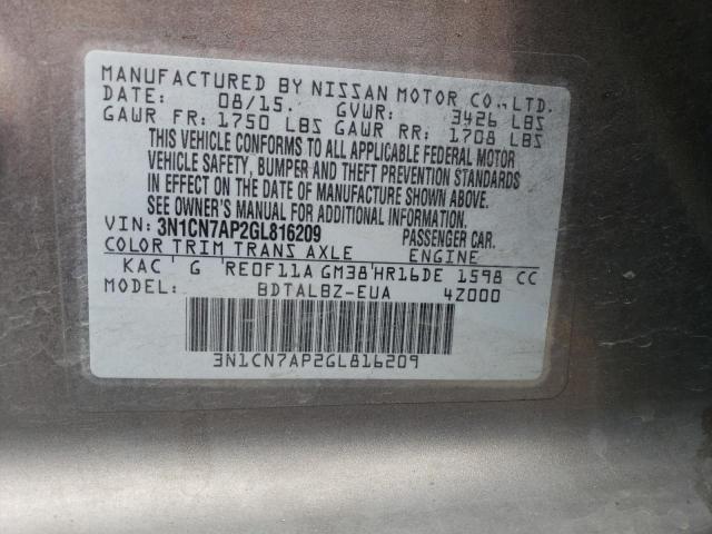 3N1CN7AP2GL816209 Nissan VERSA S