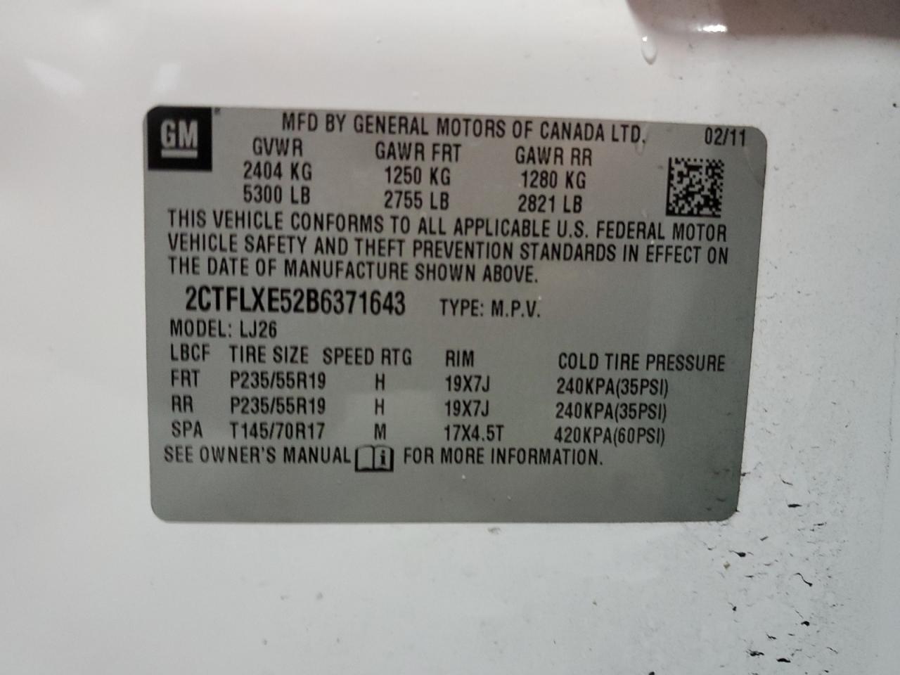 2CTFLXE52B6371643 2011 GMC Terrain Slt