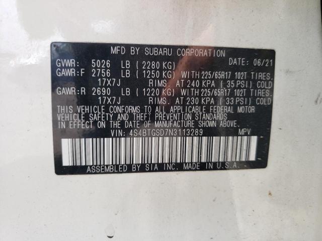 2022 SUBARU OUTBACK WI 4S4BTGSD7N3113289