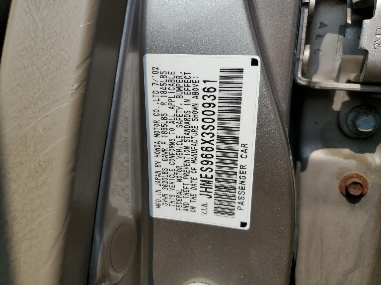 JHMES966X3S009361 2003 Honda Civic Hybrid