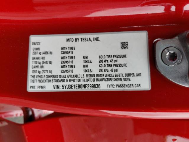 2022 TESLA MODEL 3 - 5YJ3E1EB0NF299836