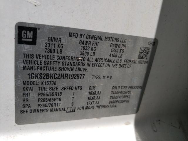 1GKS2BKC2HR192877 GMC YUKON SLT