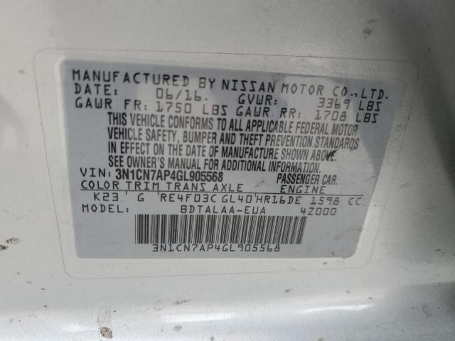 3N1CN7AP4GL905568 Nissan VERSA S