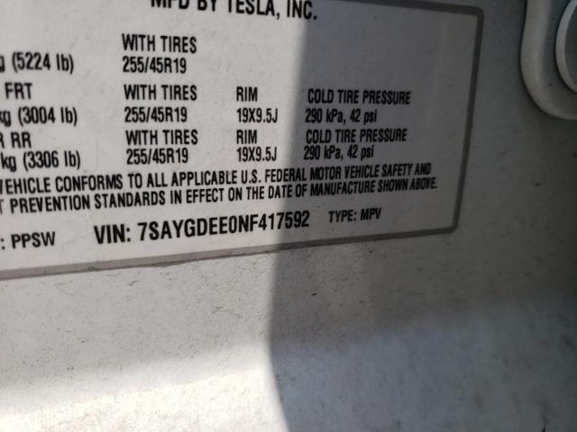 7SAYGDEE0NF417592 | 2022 Tesla model y