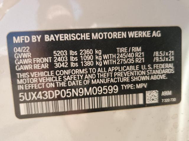 5UX43DP05N9M09599 BMW X3 Sdrive30i