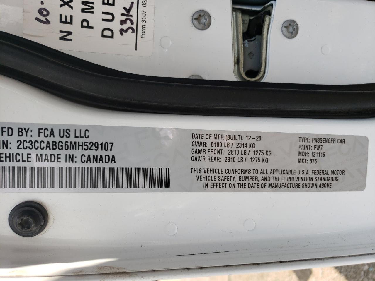 2C3CCABG6MH529107 2021 Chrysler 300 S
