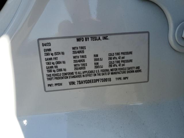 7SAYGDEE0PF759918 Tesla Model Y