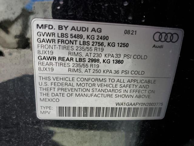 WA1GAAFY0N2003775 2022 AUDI Q5, photo no. 12