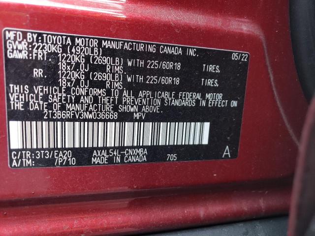 2T3B6RFV3NW036668 Toyota Rav4 Xle Premium