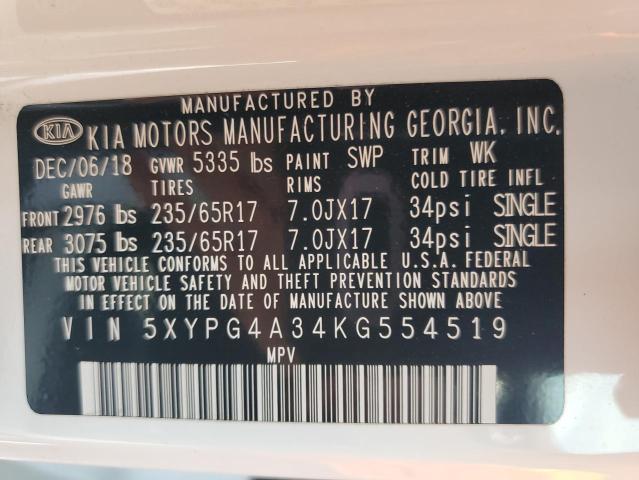 5XYPG4A34KG554519 KIA SORENTO L
