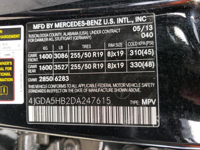 VIN 4JGDA5HB2DA247615 2013 Mercedes-Benz ML-Class, ... no.12