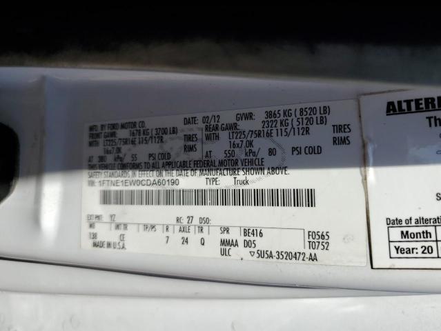 2012 Ford Econoline E150 Van VIN: 1FTNE1EW0CDA60190 Lot: 68341613