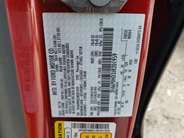 2018 FORD FUSION SE - 3FA6P0HD3JR201959