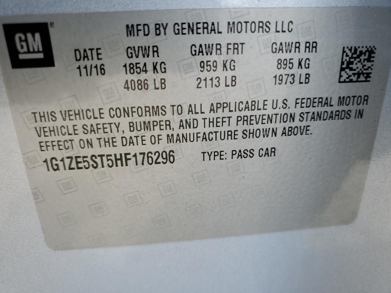 1G1ZE5ST5HF176296 CHEVROLET MALIBU 2017