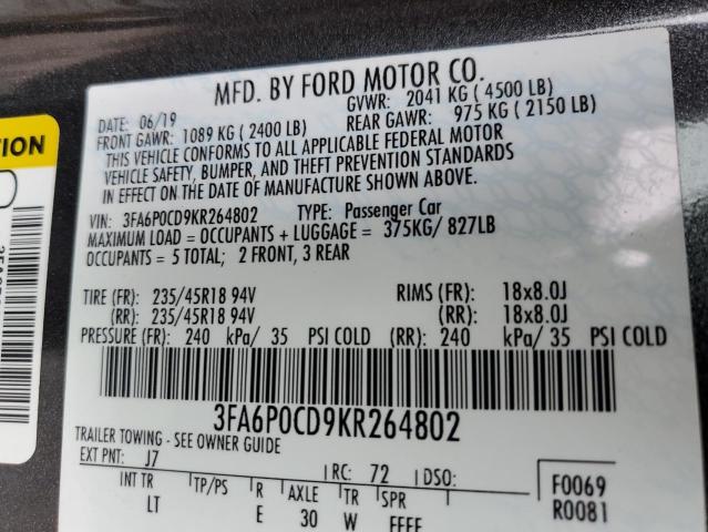 3FA6P0CD9KR264802 2019 FORD FUSION - Image 12