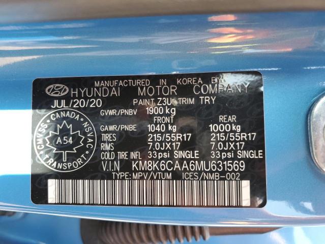 2021 HYUNDAI KONA SEL P - KM8K6CAA6MU631569