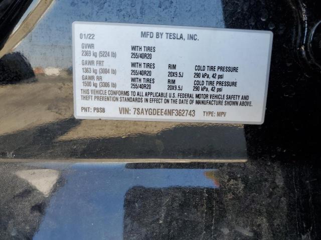 7SAYGDEE4NF362743 Tesla Model Y