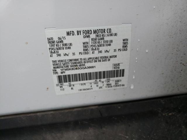 1FM5K8D83GGA36681 Ford EXPLORER XLT