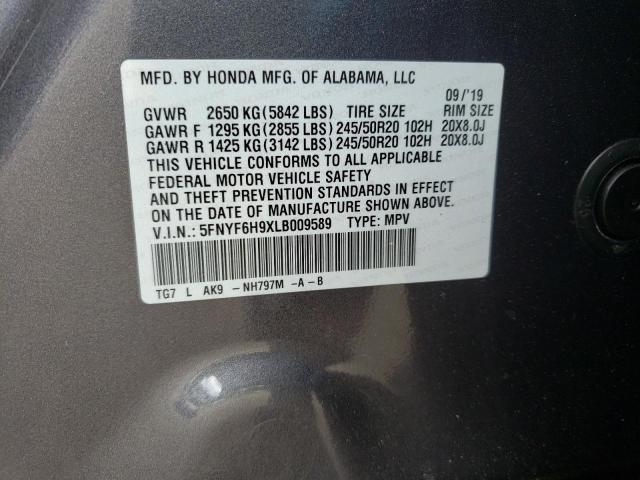 5FNYF6H9XLB009589 Honda Pilot Touring