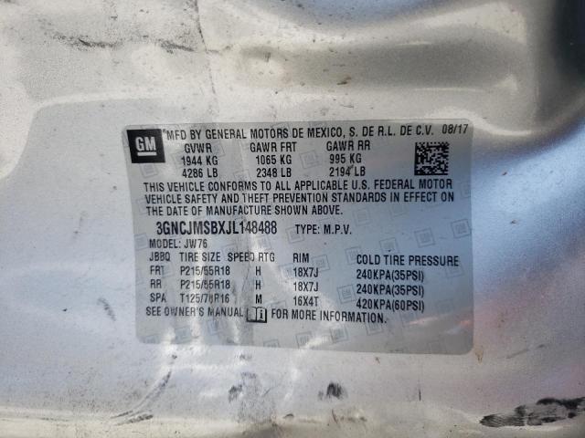 2018 CHEVROLET TRAX PREMI 3GNCJMSBXJL148488