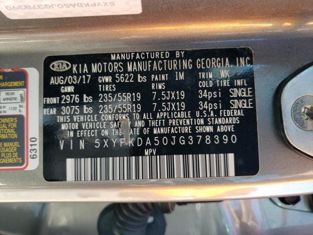 5XYPKDA50JG378390 KIA SORENTO SX