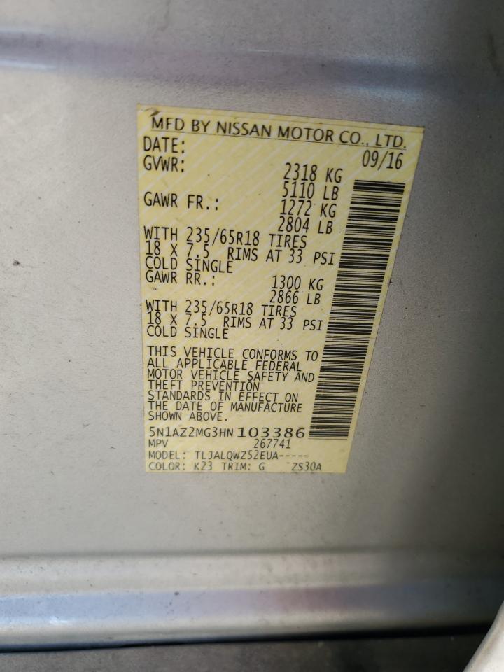 5N1AZ2MG3HN103386 NISSAN MURANO 2017
