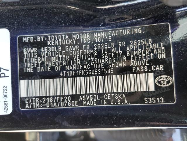 2016 TOYOTA CAMRY 4D 2 - 4T1BF1FK5GU531585