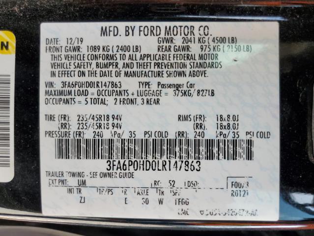 3FA6P0HD0LR147863 2020 FORD FUSION, photo no. 12