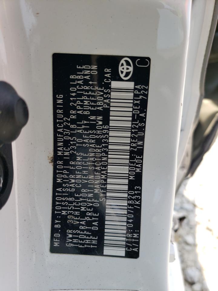 5YFEPMAE0NP313596 TOYOTA COROLLA 2022
