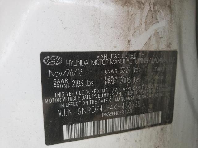 5NPD74LF4KH438935 Hyundai ELANTRA SE