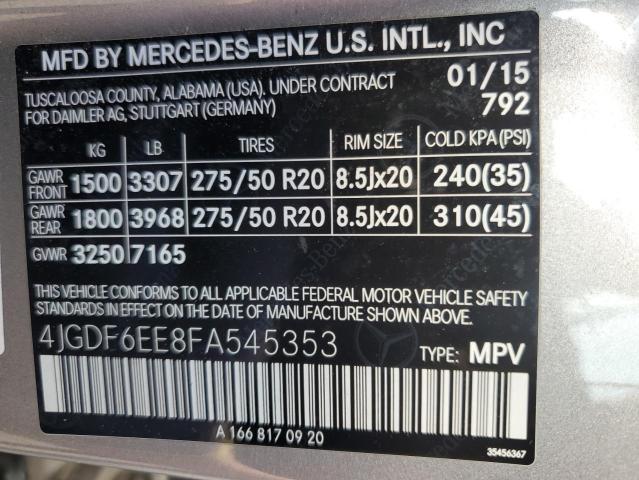 VIN 4JGDF6EE8FA545353 2015 Mercedes-Benz GL-Class, ... no.14