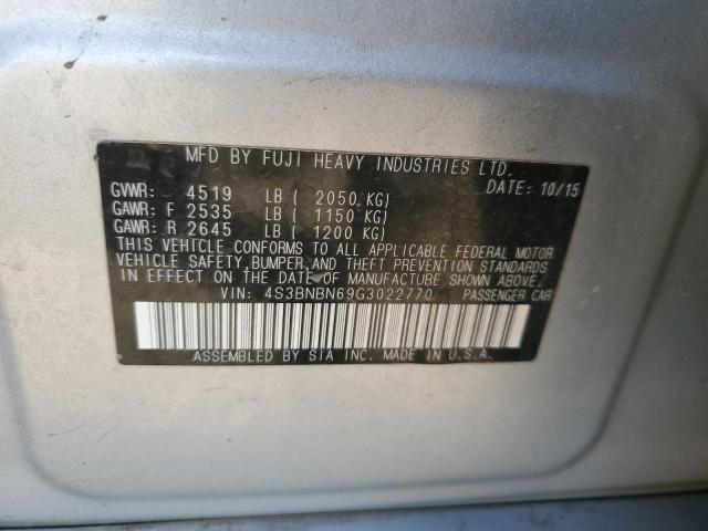 VIN: 4S3BNBN69G3022770 Auction: COPART Lot: 56904713 Location: CO - DENVER 4S3BNBN69G3022770 SUBARU ALL OTHER 2016 SILVER Photo 12