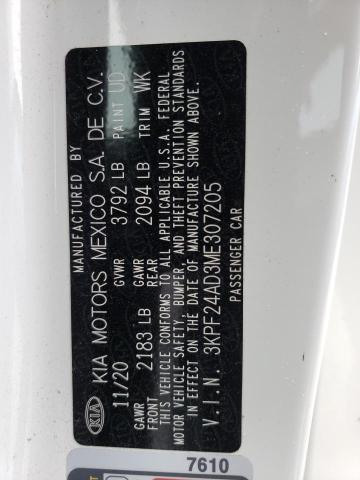 3KPF24AD3ME307205 KIA FORTE FE