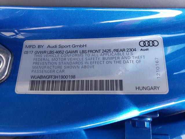 2017 AUDI RS3 WUABWGFF3H1900198