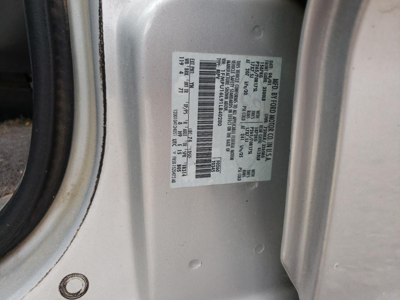 1FMPU16L91LB40280 2001 Ford Expedition Xlt