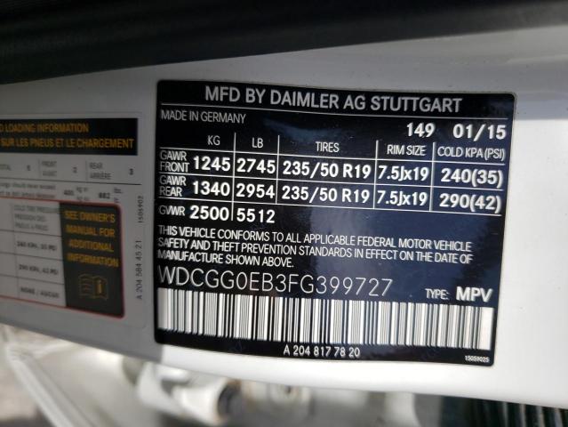 WDCGG0EB3FG399727 Mercedes-Benz Glk 250 Bluetec