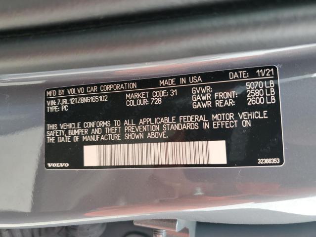 2022 VOLVO S60 B5 MOM 7JRL12TZ8NG165102