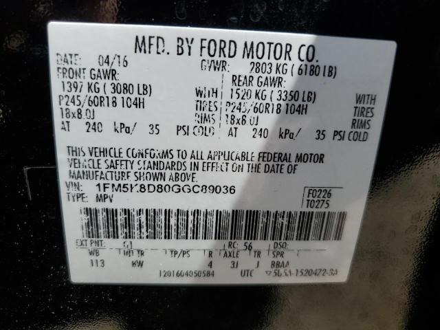 1FM5K8D80GGC89036 Ford EXPLORER XLT