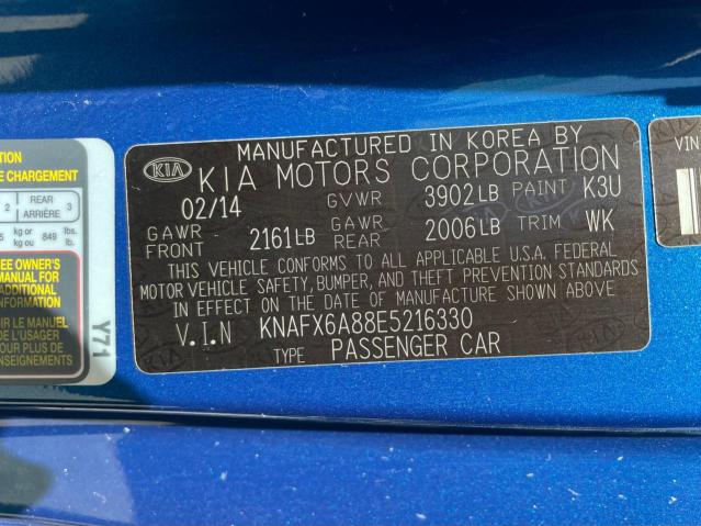 KNAFX6A88E5216330 KIA FORTE EX