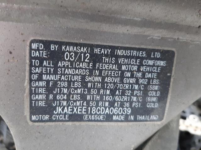2012 KAWASAKI MOTORCYCLE - JKAEXEE18CDA06039
