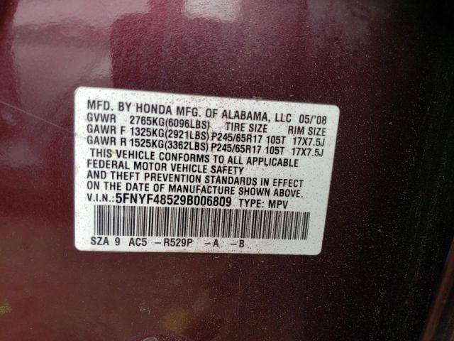 2009 Honda Pilot Exl VIN: 5FNYF48529B006809 Lot: 57758893