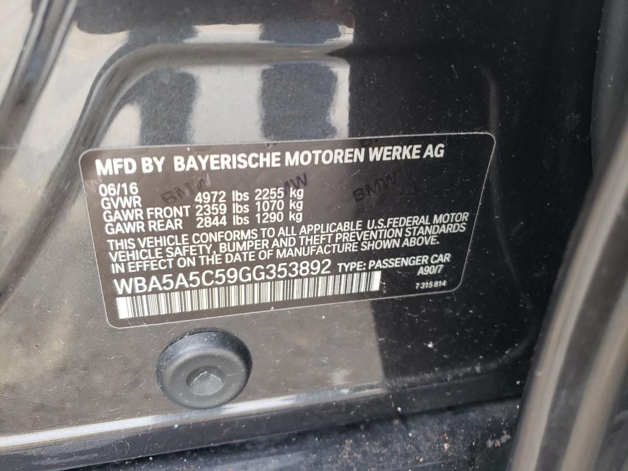 WBA5A5C59GG353892 2016 BMW 528 I