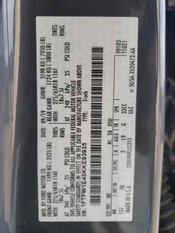 1FTFW1E45KKE93935 Ford F150 Supercrew