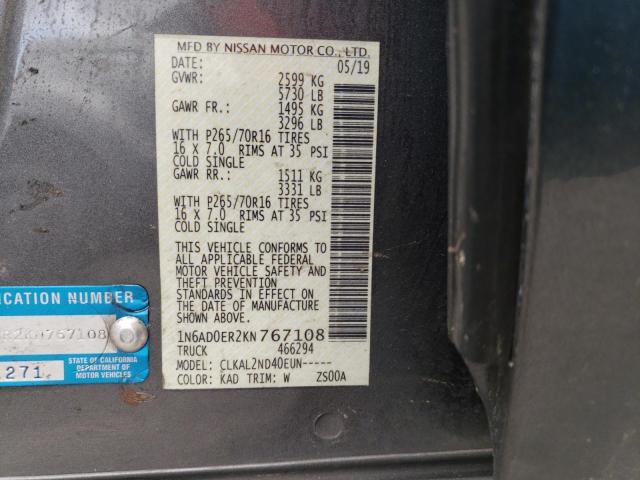 1N6AD0ER2KN767108 Nissan FRONTIER S