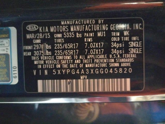 5XYPG4A3XGG045820 KIA SORENTO LX