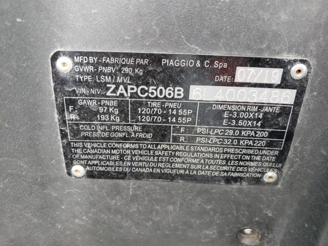 2020 PIAGGIO SCOOTER ZAPC506B6L4003486