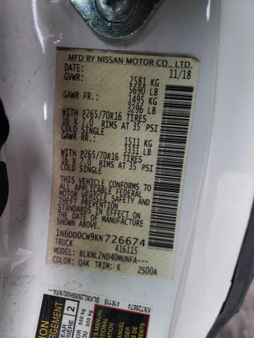 1N6DD0CW9KN726674 Nissan Frontier Sv
