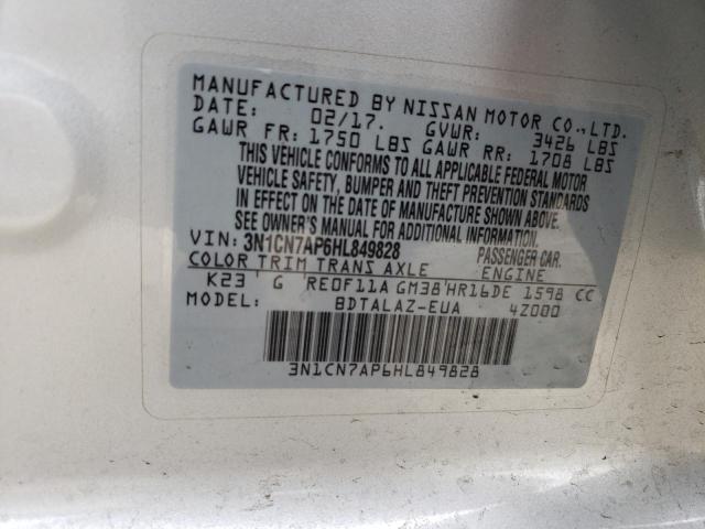 3N1CN7AP6HL849828 Nissan VERSA S