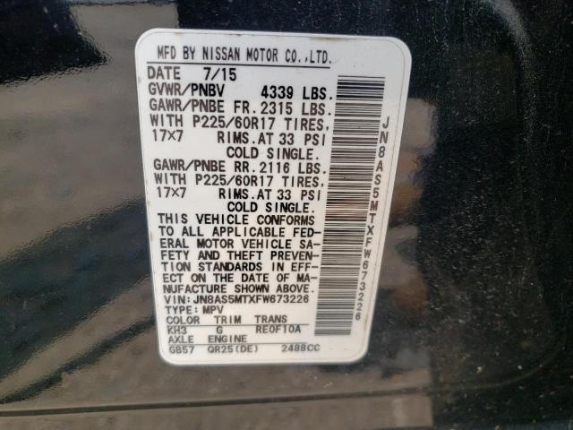 JN8AS5MTXFW673226 Nissan Rogue Select S