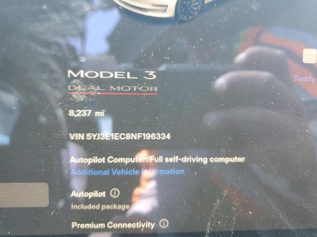 5YJ3E1EC8NF196334 Tesla MODEL 3